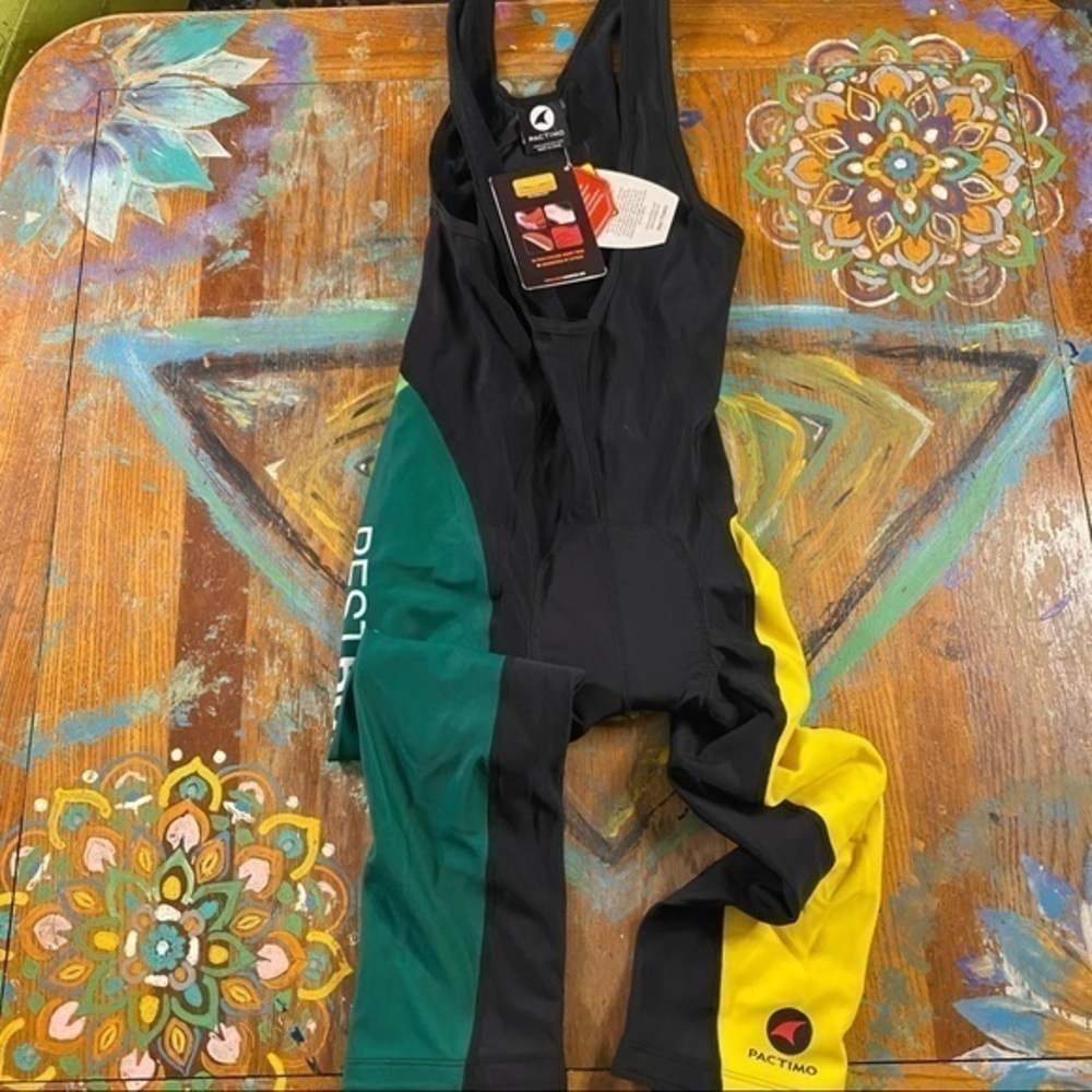 Pactimo Men’s Black Green Yellow Cycling Bib Shorts